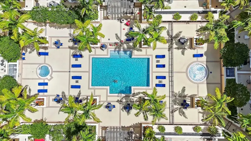 Overhead pool courtyard view at The Colonnade.